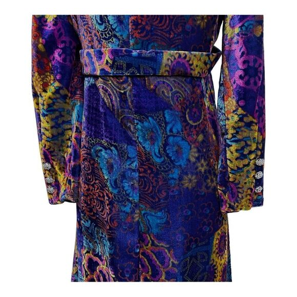 VOGUE Paris Collection Vintage Velvet Gown Long Sleeves Blue Floral - Picture 4 of 10